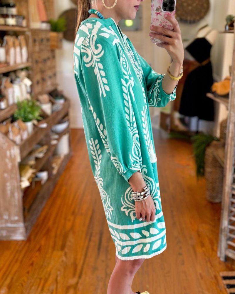 Stylish Printed Loose-Fit Long Sleeve Dress