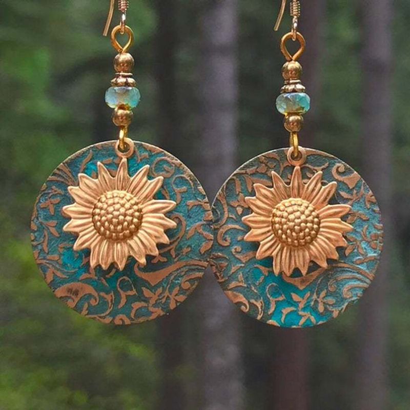 Vintage Sunflower Double Layer Earrings