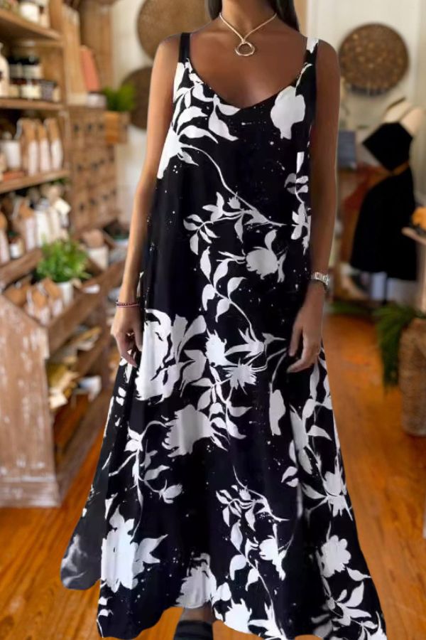 Comfortable Printed Halter Backless Dress