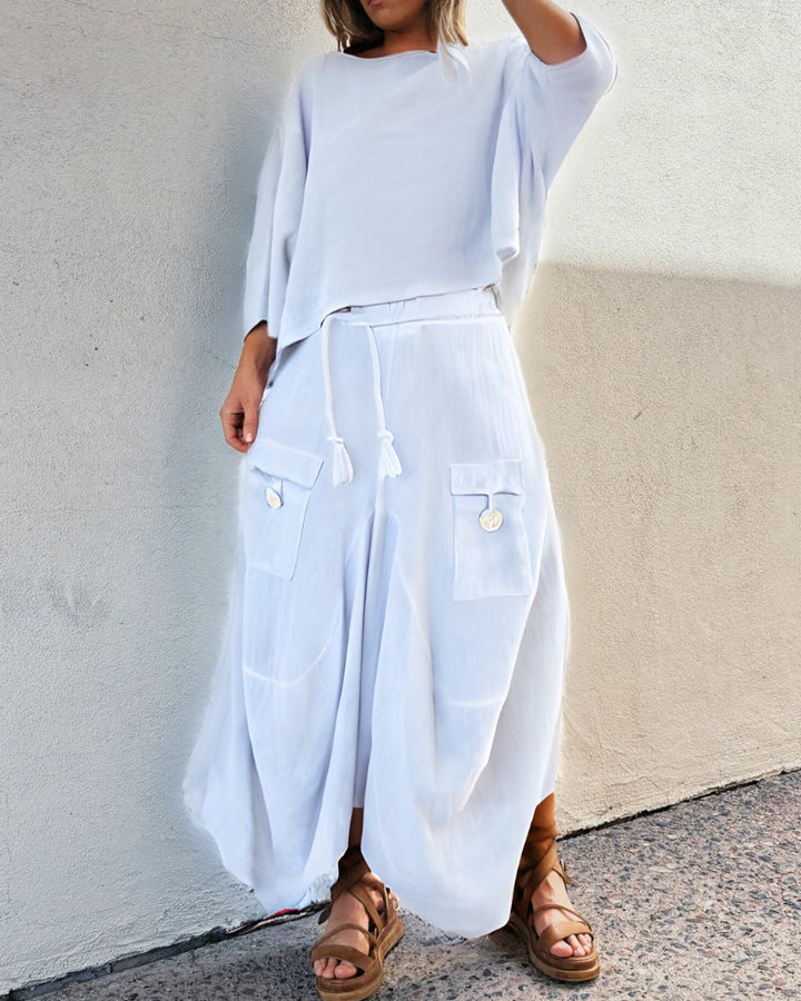 Casual Solid Color Two-Piece Skirt Set