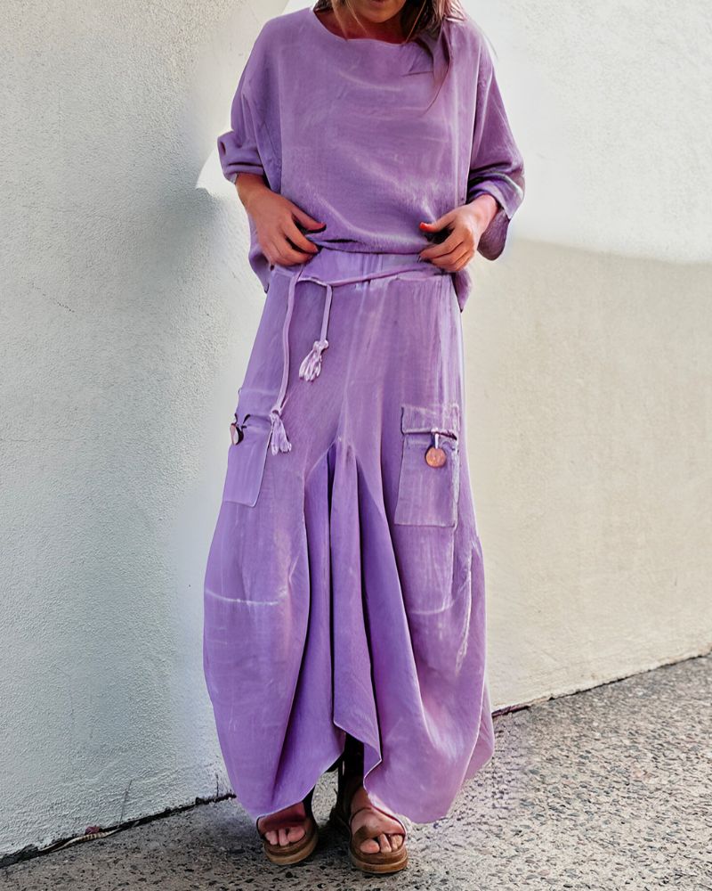 Casual Solid Color Two-Piece Skirt Set