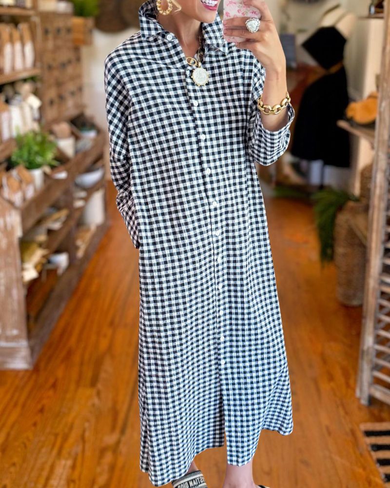 Fashion Plaid Print Shirt Dress