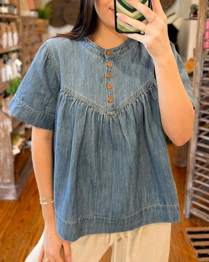 Casual Button-Up Denim Top