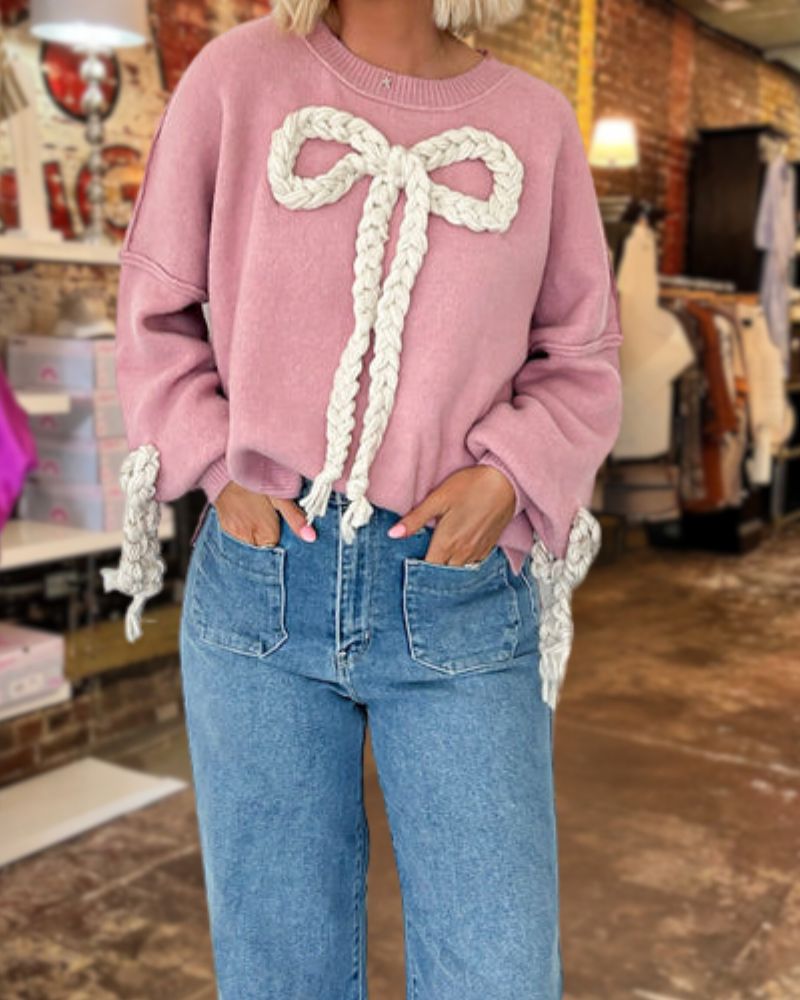 Bow Knitted Sweater Long Sleeve Top