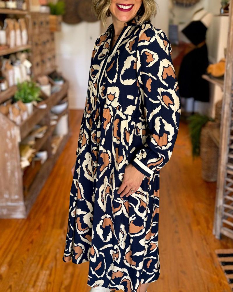 Fashion Abstract Print Midi Dress