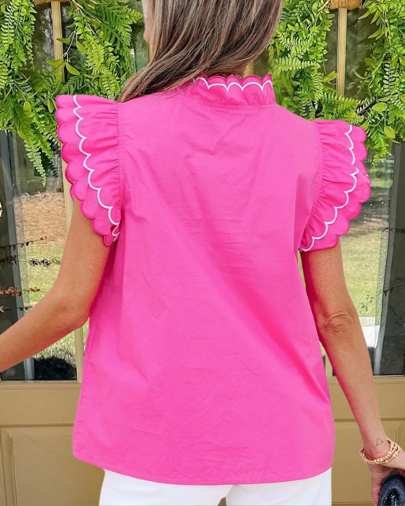 Trendy Short Ruffle Trim Blouse