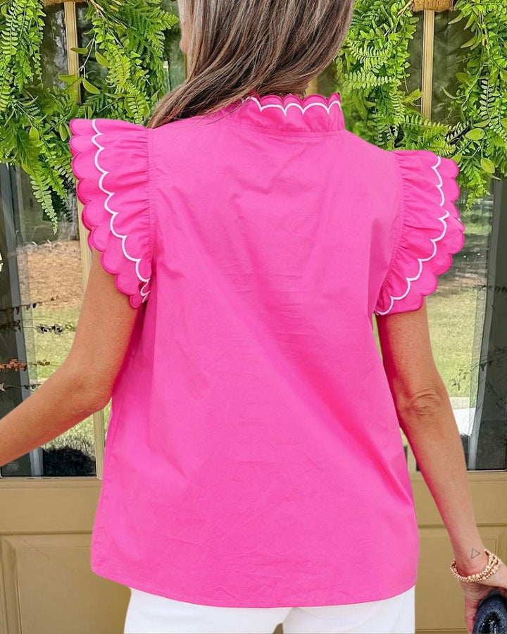 Trendy Short Ruffle Trim Blouse