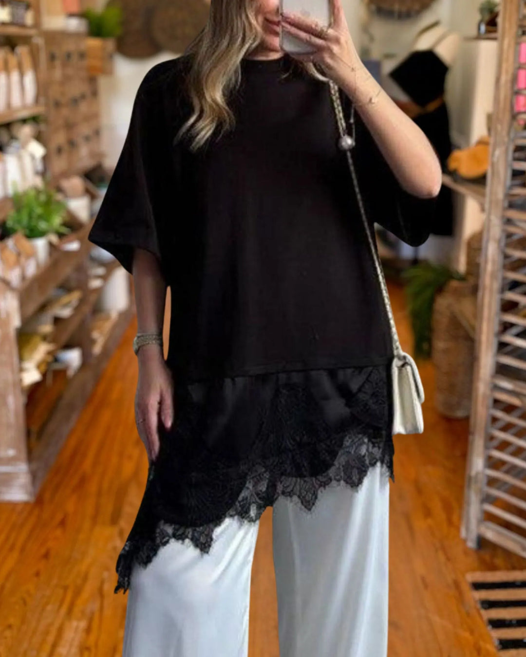 Fashion Lace Hem Patchwork T-Shirt