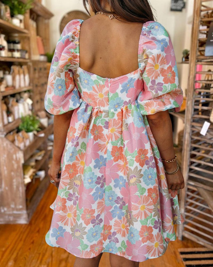 Floral Print Open Back Dress