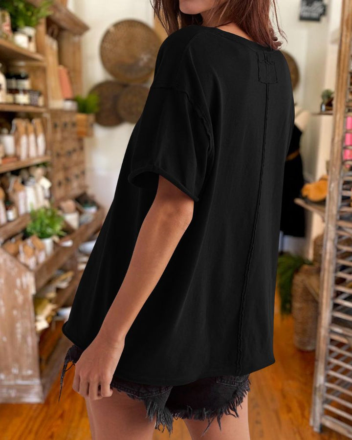 Summer Loose Cotton Raw Edge T-Shirt