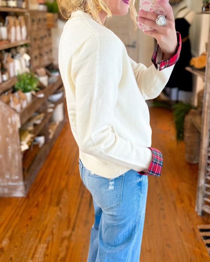 Christmas Color Block Sleeve Knit Cardigan