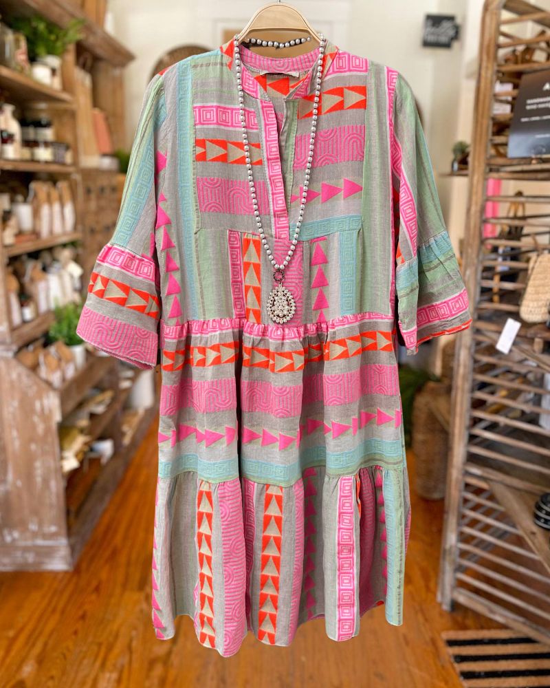 Spring V-Neck Printed Dress