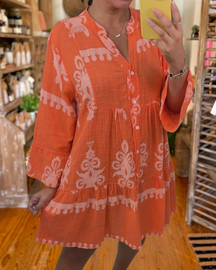 Comfortable Loose Printed Crew Neck Dress