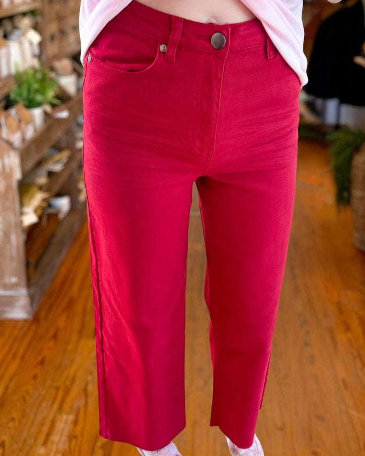 High Waisted Red Straight Leg Pants
