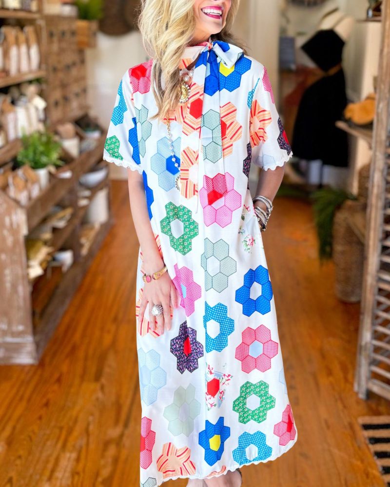 Colorful Geometric Flower Print Dress 
