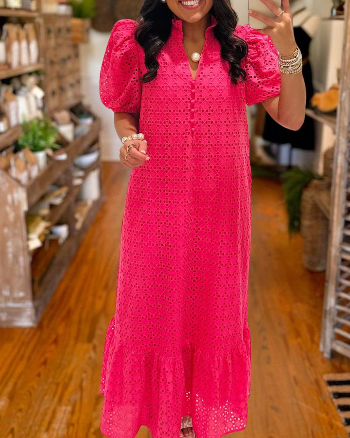 Vibrant Red Floral Lace Maxi Dress