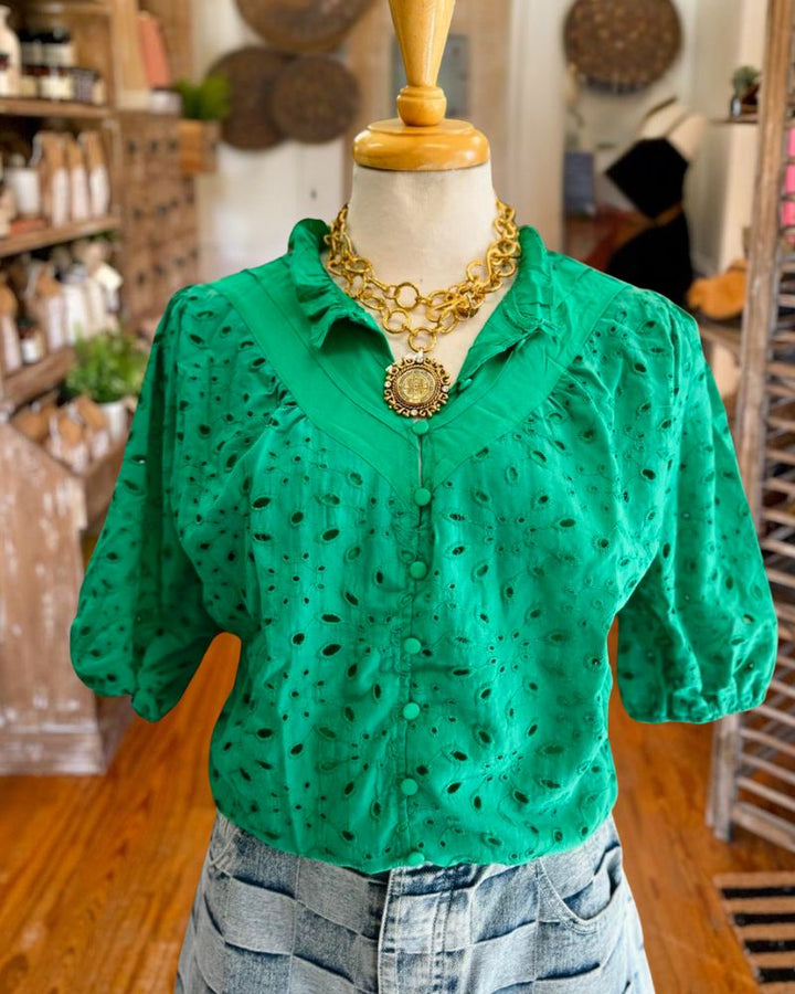 Elegant Lace Embroidered V-Neck Shirt