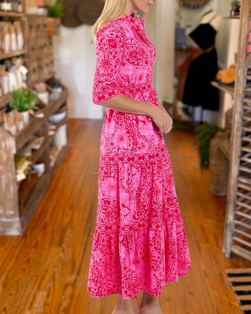 Chic Printed Tiered Midi Dress