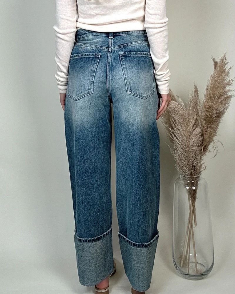 Hem Straight Leg Denim Pants