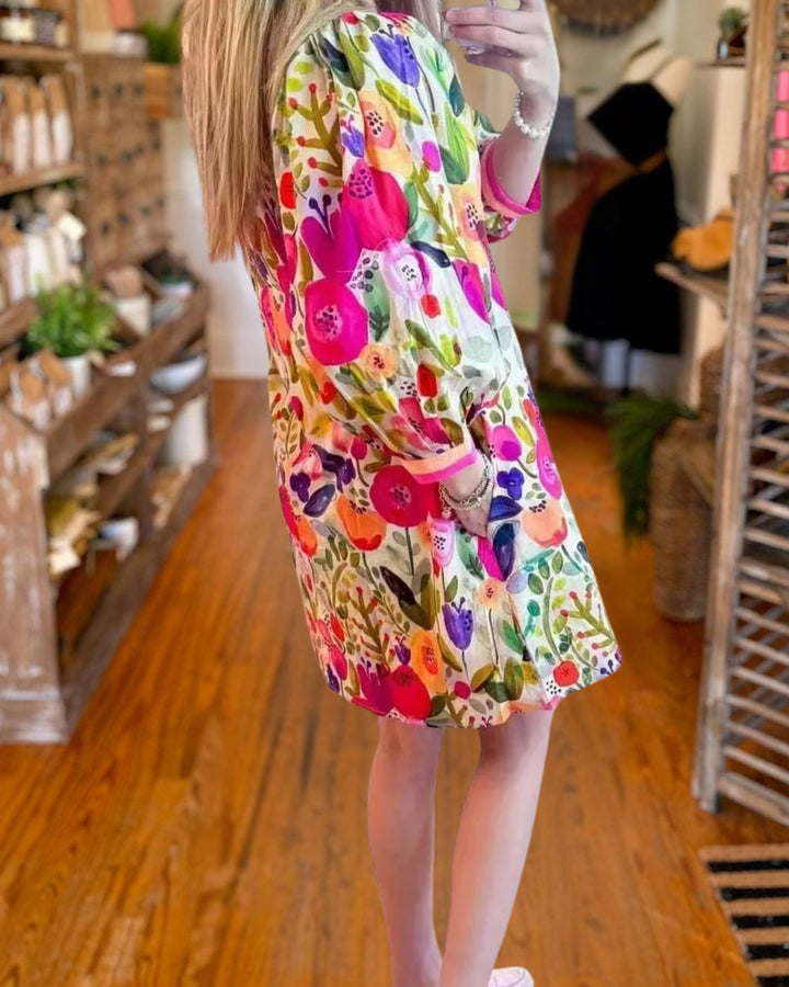 Chic Floral Print Tunic Dress 