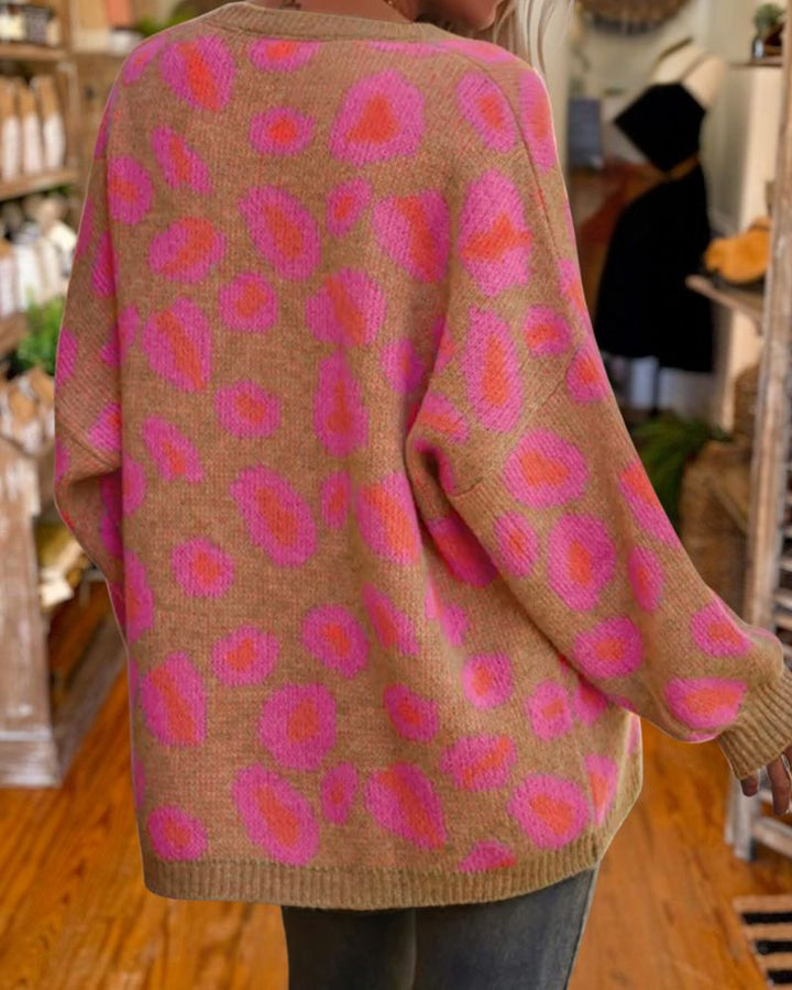 Casual Loose-Fit Colorblock Jacquard Knit Sweater