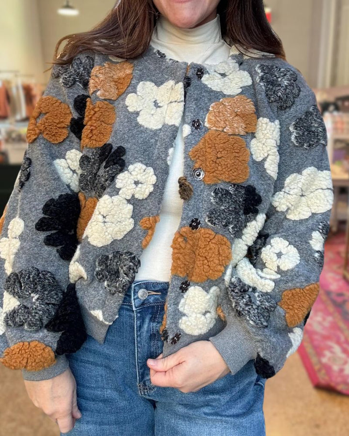 Retro Flower Embellished Short Coat