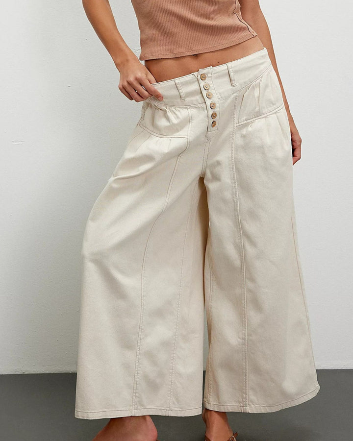Relaxed Pleated Wide-Leg Jeans