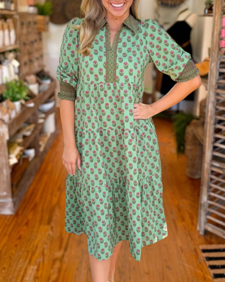 Chic Botanical Print Midi Dress