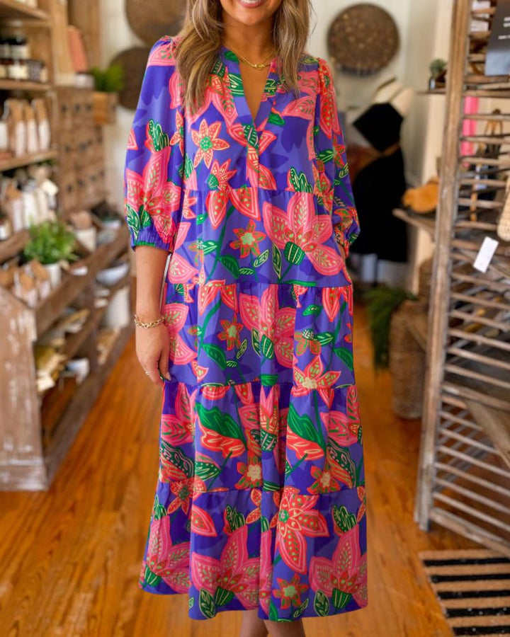 Plus Size Casual Printed Pocket Dress