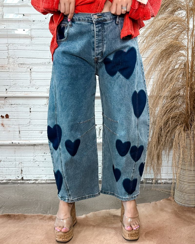 Heart Shaped Mid Rise Washed Jeans