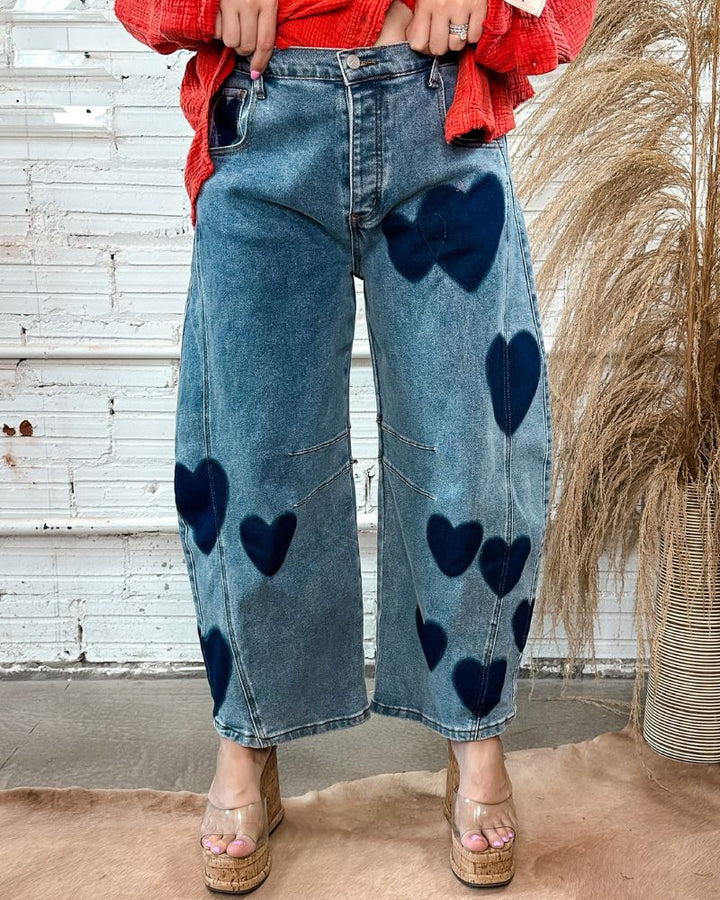 Heart Shaped Mid Rise Washed Jeans