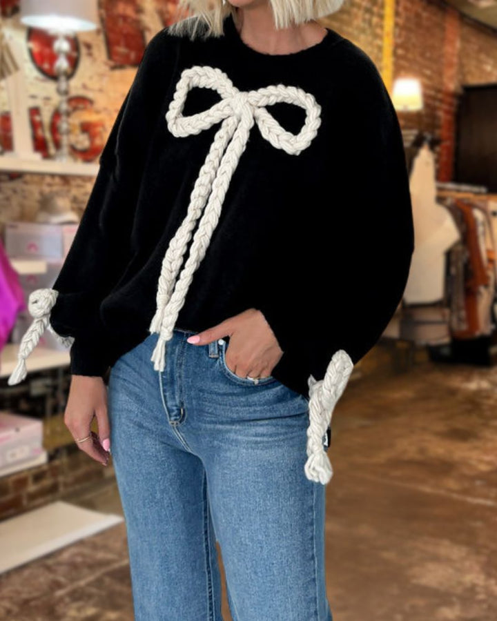Bow Knitted Sweater Long Sleeve Top