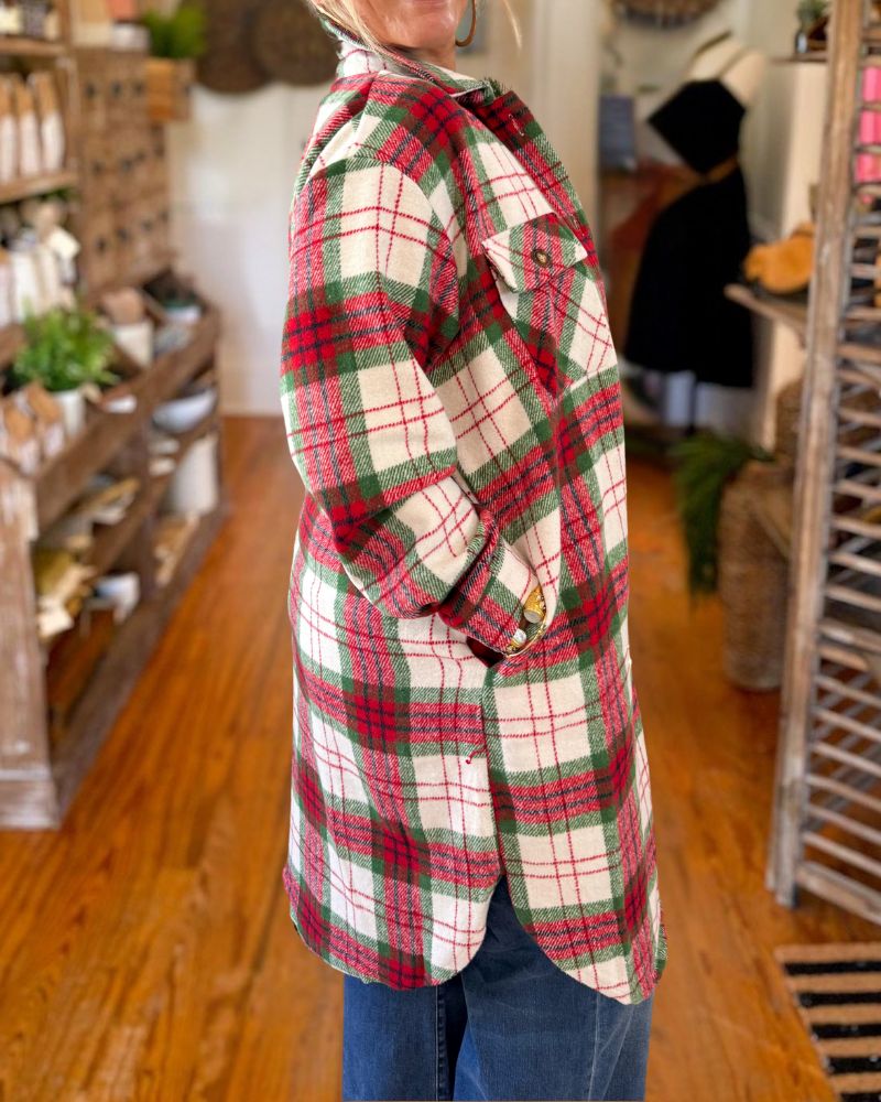 Christmas Colorblock Plaid Wool Coat