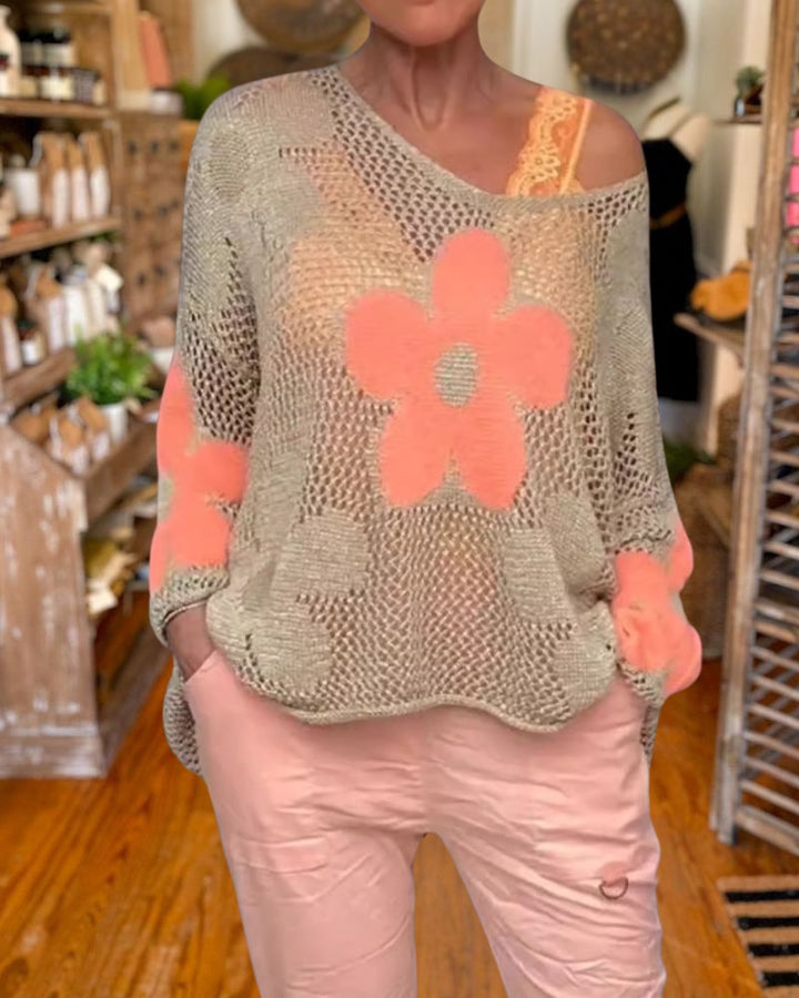 Spring Hollow Floral Knit Top