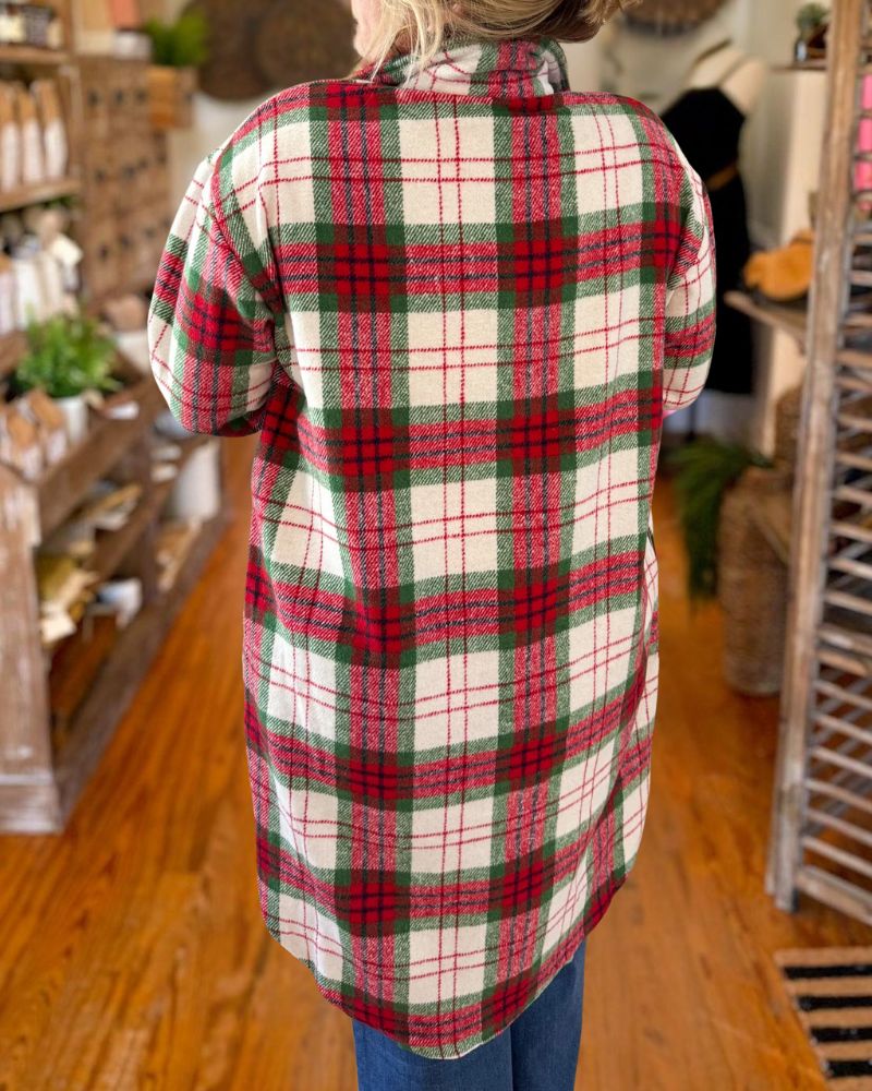 Christmas Colorblock Plaid Wool Coat