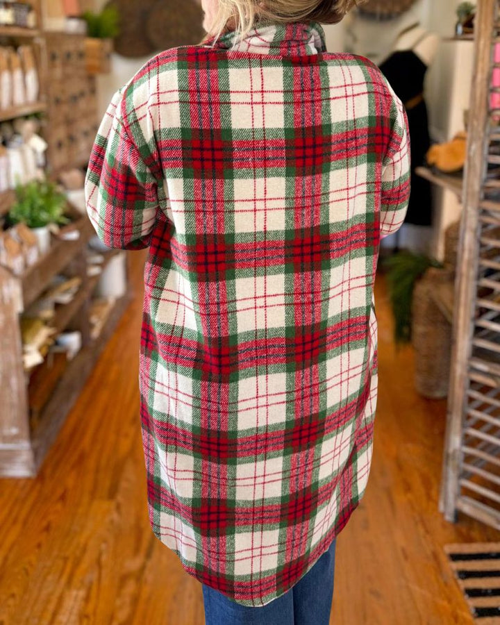 Christmas Colorblock Plaid Wool Coat