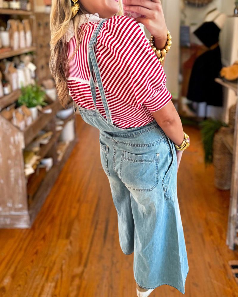 Casual Wide-Leg Denim Overalls