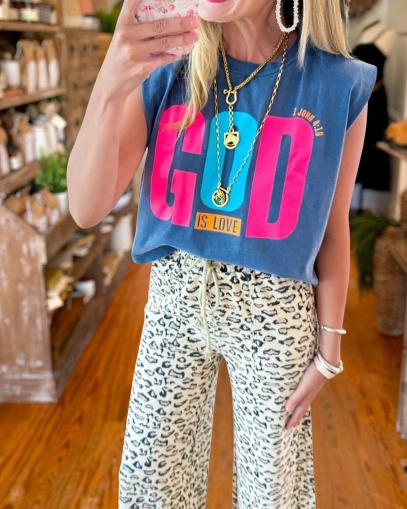 Sleeveless Letter Print Tank Top
