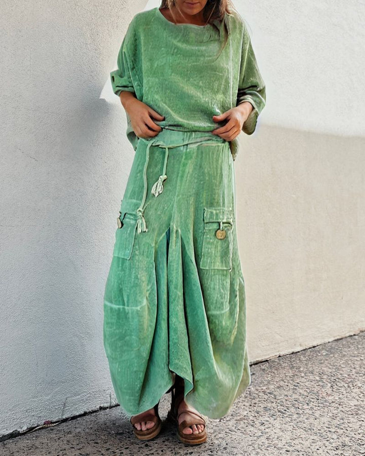 Casual Solid Color Two-Piece Skirt Set