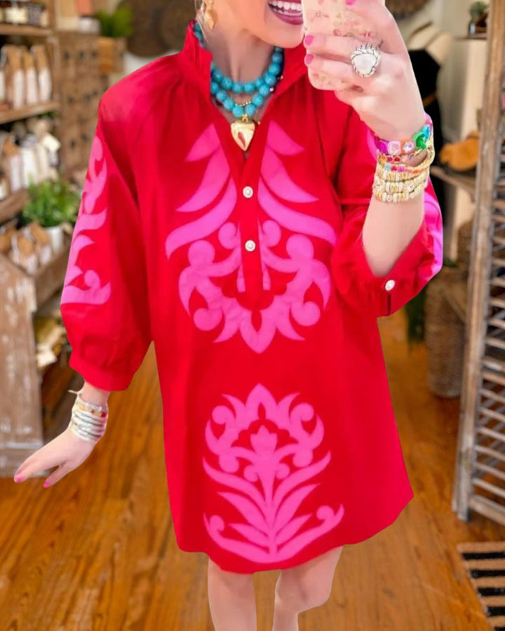Chic Ornamental Print Mini Dress 