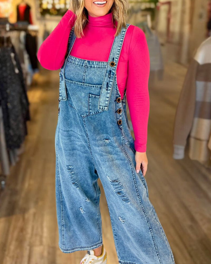 Fashion Loose Ripped Denim Overalls