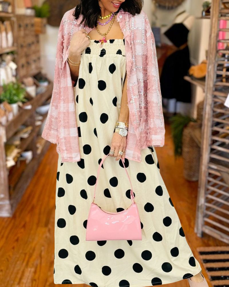 Boho Chic Polka Dot Strapless Maxi Dress