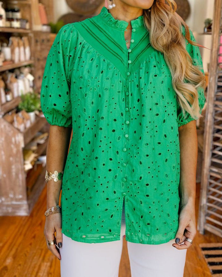 Elegant Lace Embroidered V-Neck Shirt