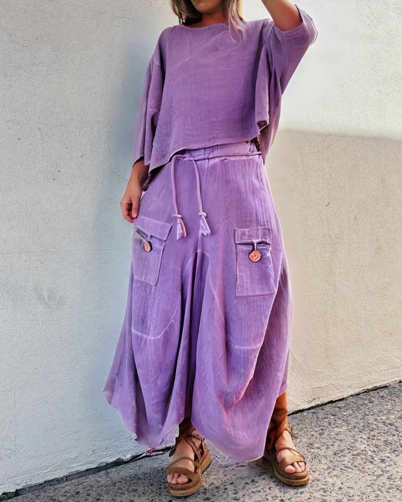 Casual Solid Color Two-Piece Skirt Set