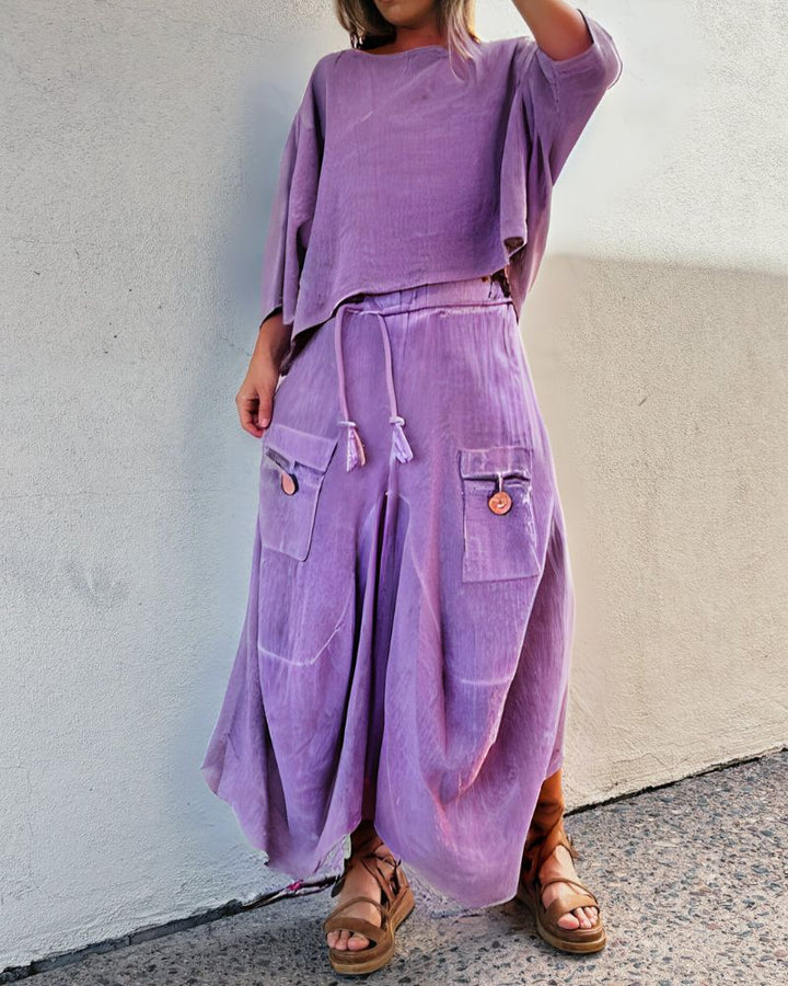 Casual Solid Color Two-Piece Skirt Set