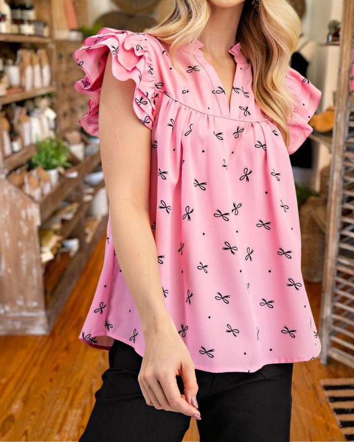 Ruffle Sleeve Print Top