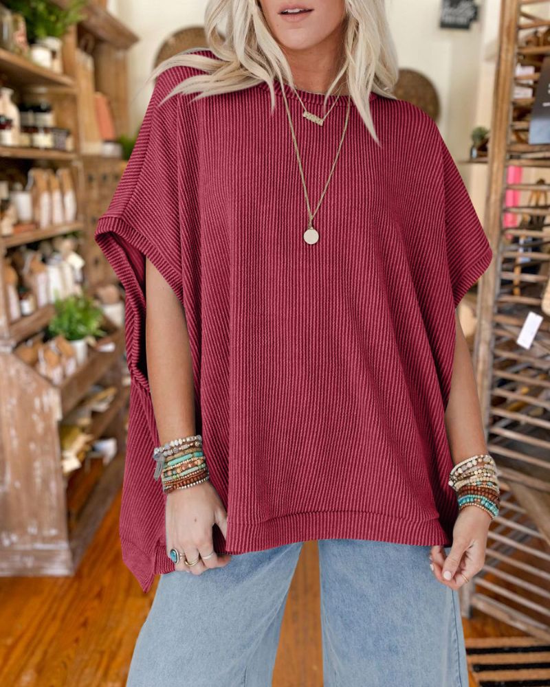 Summer Knitted Oversized Bat Sleeve T-Shirt
