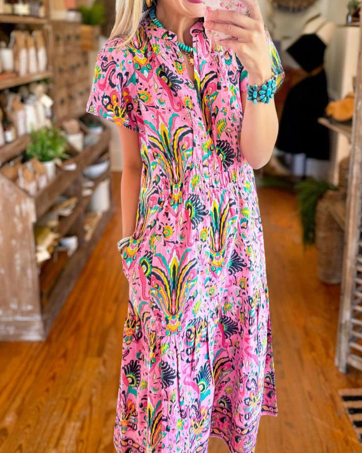 Elegant Botanical Pocket Dress
