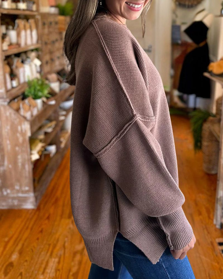 Cozy Batwing Sleeve Side Slit Knit Sweater