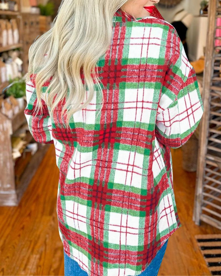 Christmas Plaid Wool Shirt Jacket